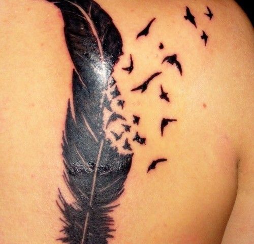 Feather Design Tattoo For Girls sur les épaules
