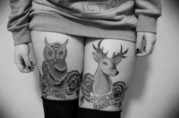 Reinder & Owl tatouage sur la cuisse